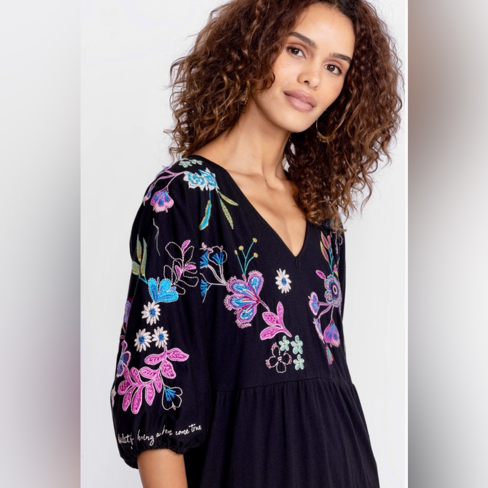 Johnny Was Shilo Dolman Sleeve Tiered Black Dress SZ L - Picture 5 of 13